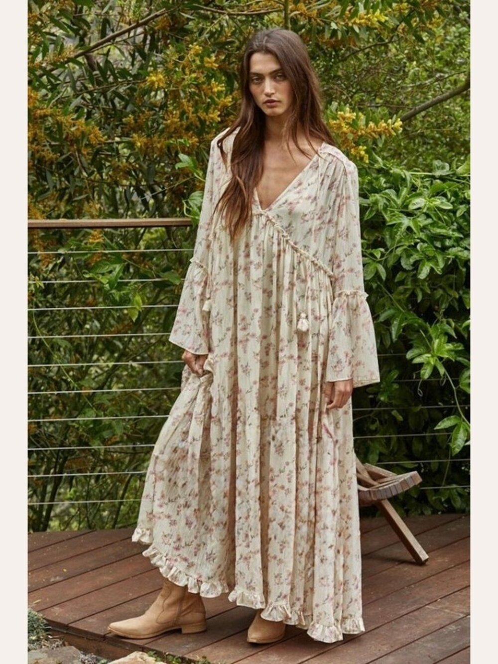 Floral Print Flare Tiered Maxi Dress S-L